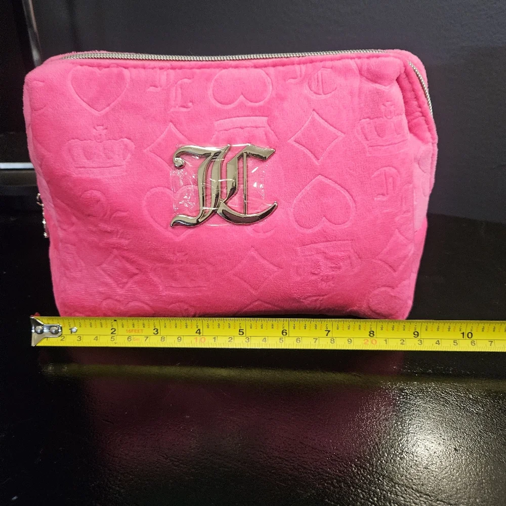 New Juicy Couture Large Pink Crown/Hearts Cosmetic Bag 1 Bottle Incl Gol…